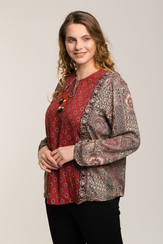 Bluza maro caramiziu cu imprimeu floral
