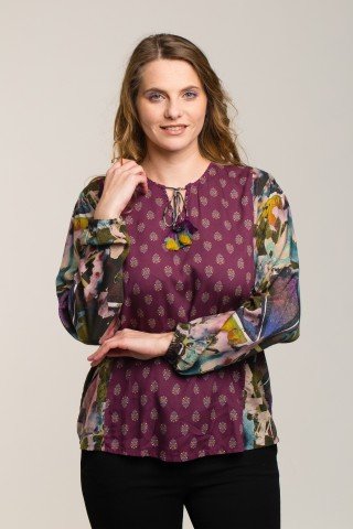 Bluza mov- kaki cu imprimeu abstract