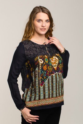 Bluza neagra cu imprimeu multicolor Pace&Love