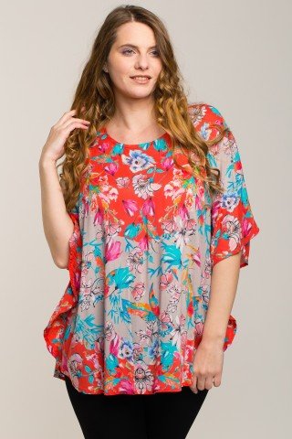 Bluza stil poncho cu imprimeu floral de vara