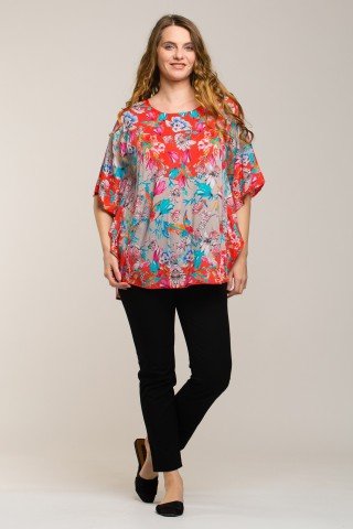 Bluza stil poncho cu imprimeu floral de vara