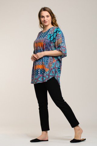 Bluza stil poncho cu imprimeu geometric colorat