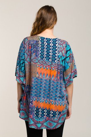 Bluza stil poncho cu imprimeu geometric colorat