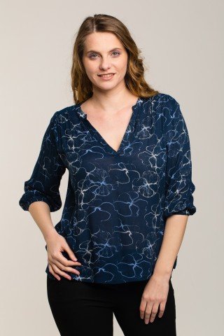 Bluza bleumarin cu imprimeu floral elegant