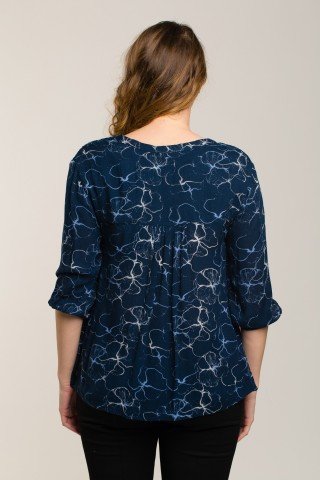 Bluza bleumarin cu imprimeu floral elegant