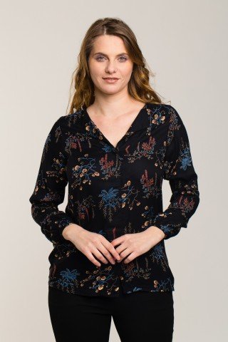 Bluza neagra cu imprimeu botanic multicolor