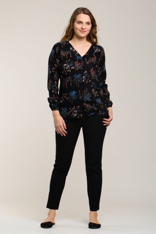 Bluza neagra cu imprimeu botanic multicolor