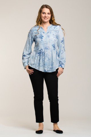 Bluza bleu ciel cu imprimeu floral