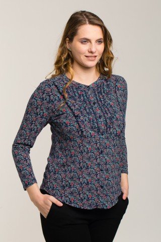 Bluza bleumarin multicolora cu nasturi