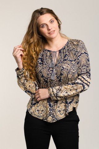 Bluza bleumarin cu imprimeu paisley beige-crem