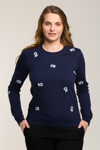 Bluza sport bleumarin cu broderie florala