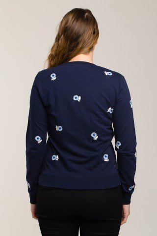 Bluza sport bleumarin cu broderie florala