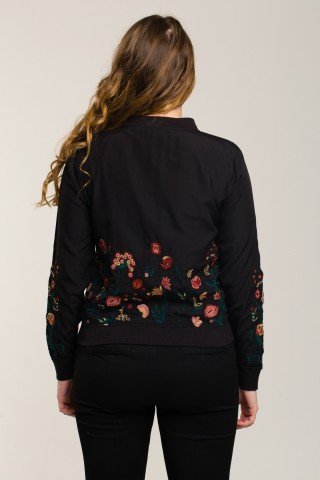 Jacheta bomber neagra cu broderie florala