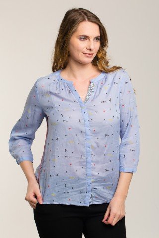 Bluza bleu cu imprimeu multicolor Paris