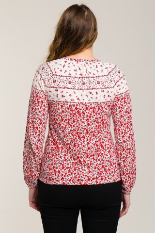 Bluza alba cu imprimeu floral retro rosu