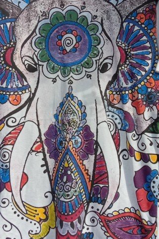 Tricou alb din bumbac cu elefant multicolor Mirror