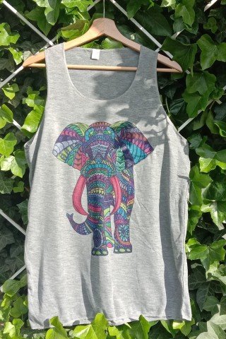 Maiou din bumbac gri cu elefant multicolor