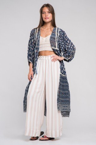 Kimono boho cu maneci bufante si volan