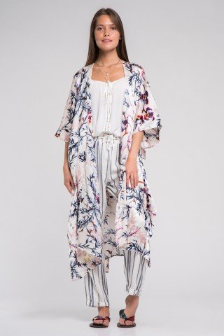 Kimono vaporos cu imprimeu floral multicolor