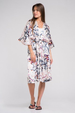 Kimono vaporos cu imprimeu floral multicolor