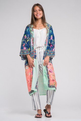 Kimono vaporos cu imprimeu mixt multicolor