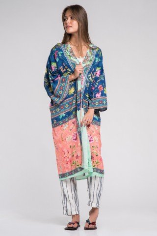 Kimono vaporos cu imprimeu mixt multicolor