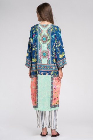 Kimono vaporos cu imprimeu mixt multicolor