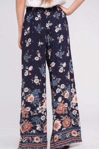 Pantaloni boho bleumarin cu imprimeu floral