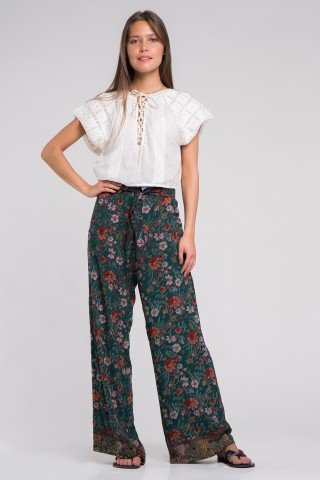 Pantaloni boho cu imprimeu floral multicolor