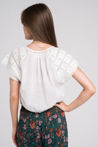 Bluza alba din bumbac cu dantela si snur