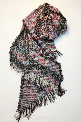 Esarfa pufoasa din lana cu imprimeu multicolor