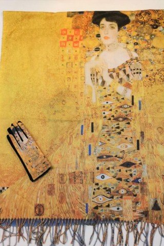 Esarfa din casmir cu imprimeu dupa portretul Adelei de Gustav Klimt