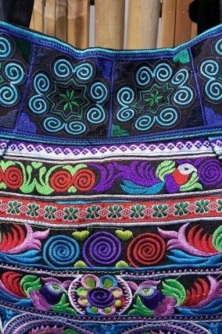 Geanta turcoaz cu broderie Hmong