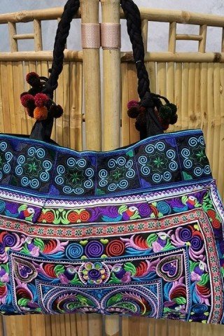 Geanta turcoaz cu broderie Hmong