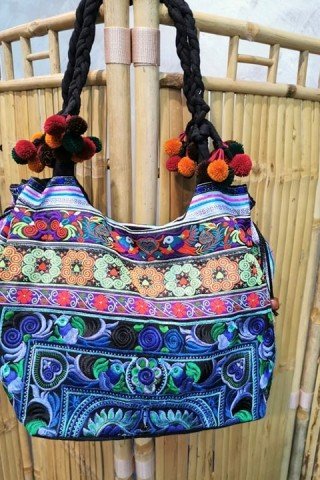 Geanta cu broderie Hmong multicolora