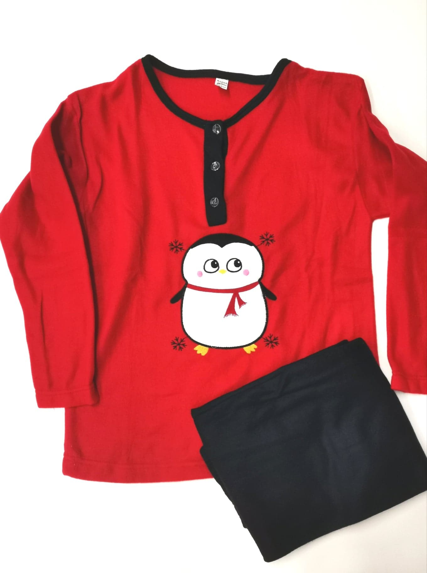 Pijama rosie din polar pinguin vesel