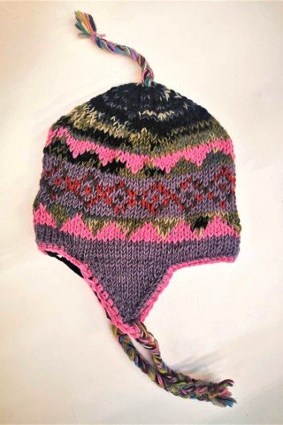 Caciula lana cu dublura lana roz-gri