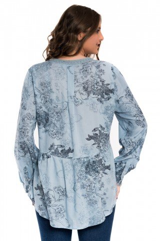 Bluza bleu ciel cu broderie si imprimeu floral