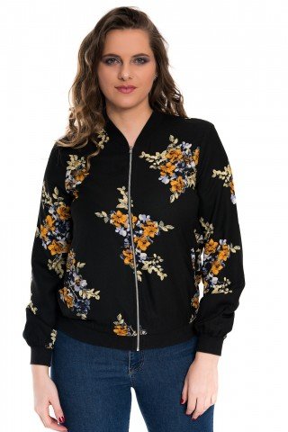 Bluzon negru cu imprimeu floral