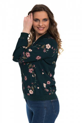 Bluzon verde inchis cu print floral