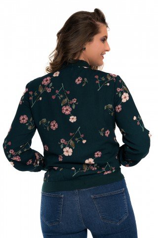 Bluzon verde inchis cu print floral