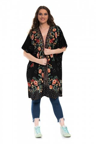 Cardigan negru cu print floral