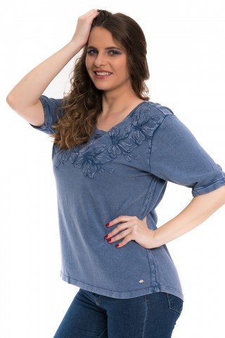 Bluza albastru stone cu broderie