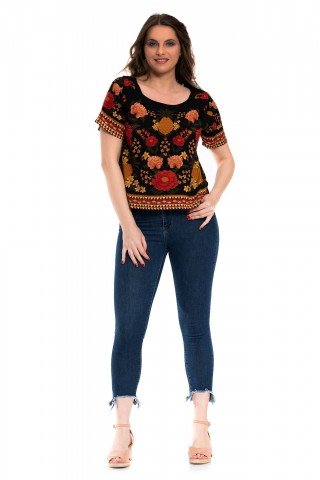 Bluza neagra cu print floral Havana