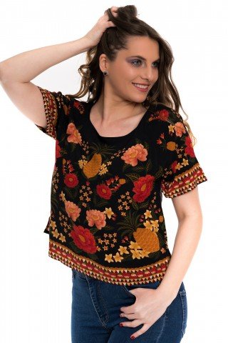 Bluza neagra cu print floral Havana