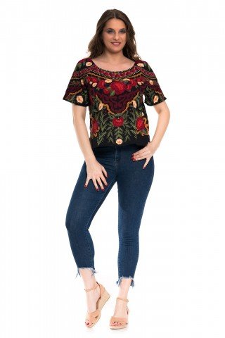 Bluza neagra cu print floral Rose