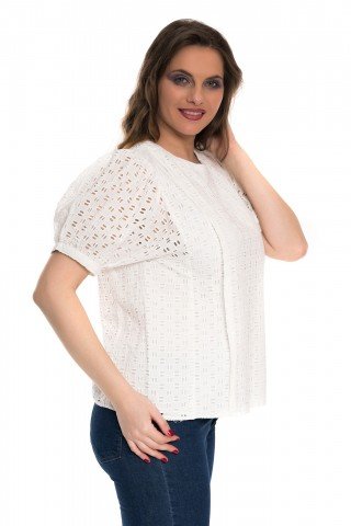 Bluza alba broderie sparta cu maneci bufante