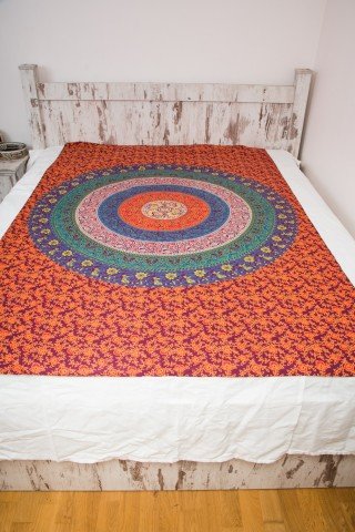 Cuvertura single portocalie cerc Mandala