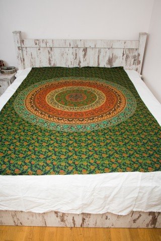 Cuvertura single verde cerc Mandala