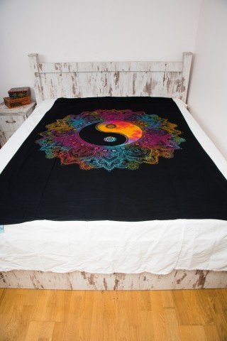 Cuvertura single neagra Yin Yang multicolor